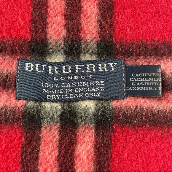 Burberry Runway Check Plaid 100% Cashmere Unisex Fringed Scarf Currant Red - Picture 5 of 7